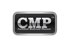 Logo with 'CMP Certified Medicaid Planner' in silver text on a black background with a metallic border. | CMP Certified Medicaid Planner TM | CMP Certified Medicaid Planner TM